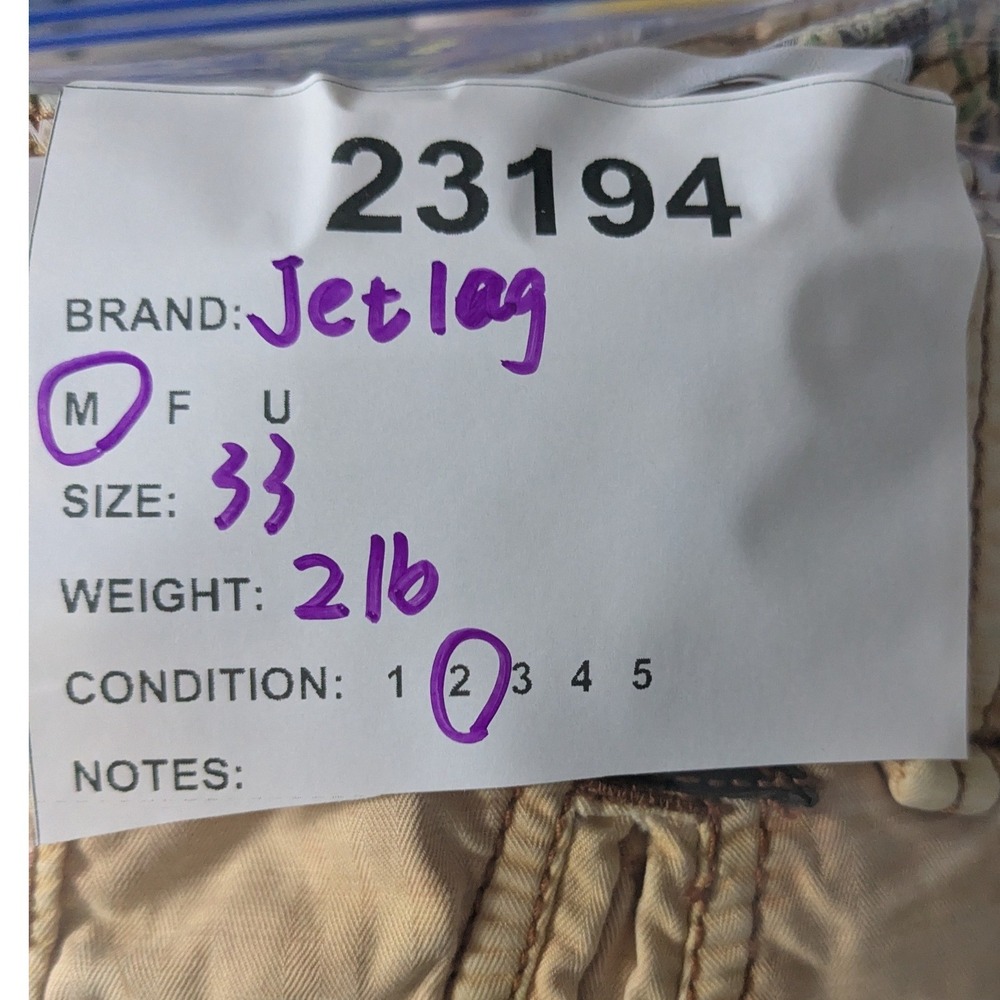 Jetlag Mens Size 33 Cargo Shorts Tan Distressed Organic Cotton Utility Belted - Picture 11 of 11